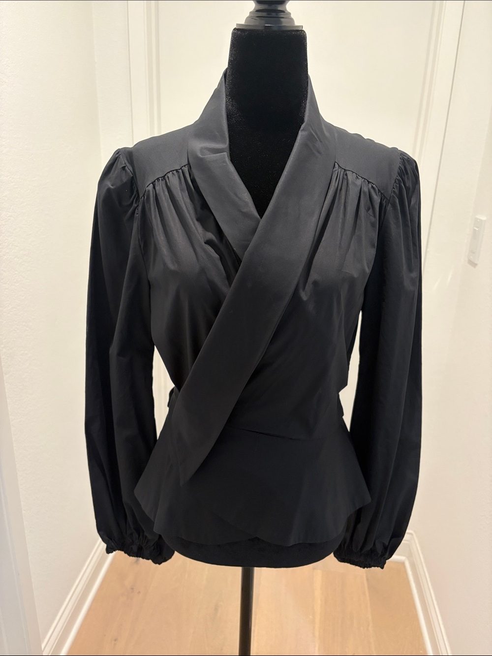 Secular Black Wrap-Style Long Sleeve Women's Top